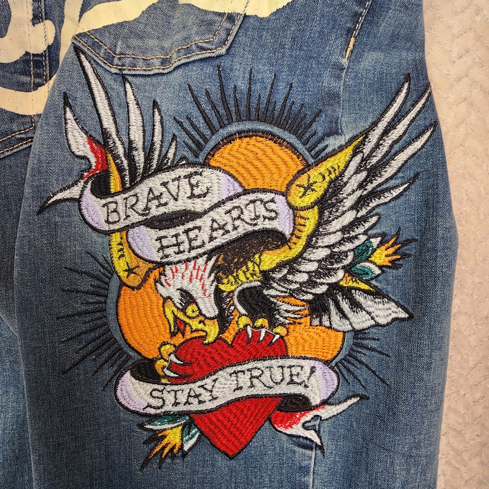 Ed Hardy Wide-Leg Jeans Embroidered Tattoo Graphic Mens Sz 28 WEHD8300-2 NWT - Picture 11 of 16